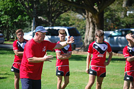 Auckland coach and Barbarian member Paul Feeney in full flight at the coaching clinic